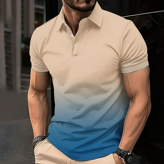 Awdenio Mens T-shirts Lapel Gradient Short Sleeve Quick Dry Outdoor Golf Sports Shirts with Pocket