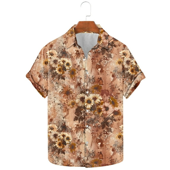 Awdenio Mens T-shirts Short Sleeve Casual Printed Button Down Tropical Shirt Summer Holiday Beach Hawaii Shirts,Size XL
