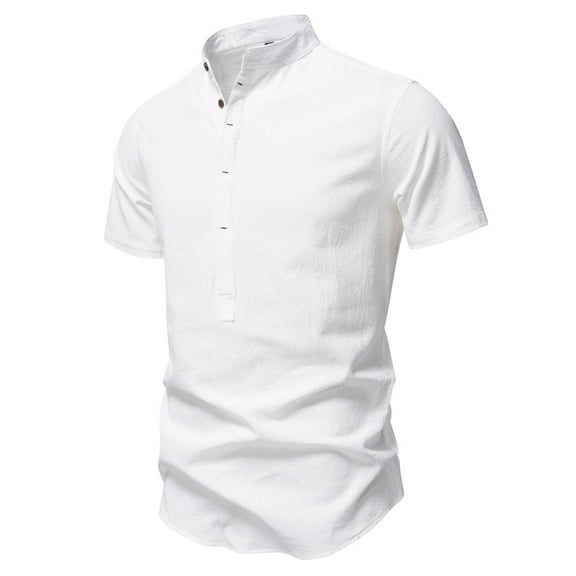 Awdenio Mens T-shirts Short Sleeve Cotton Summer Button Tee Casual Pullover Shirt Henley Cotton Solid Basic Tops