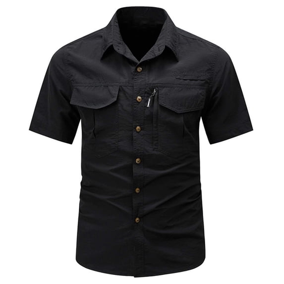 Awdenio Mens T-shirts Short Sleeve Durable Button Down Shirts with Pockets Regular-Fit Work Shirt