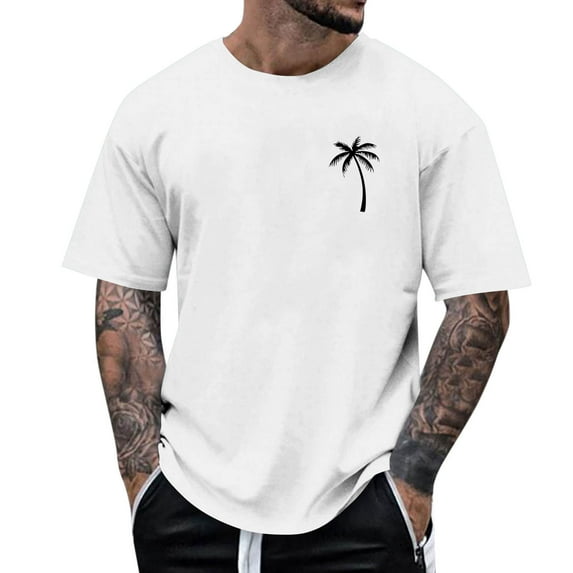Awdenio Mens T-shirts Short Sleeve Shirts Oversized Cotton Vintage Washed T-Shirt Palm Tree Graphic Tees Summer Casual Tops