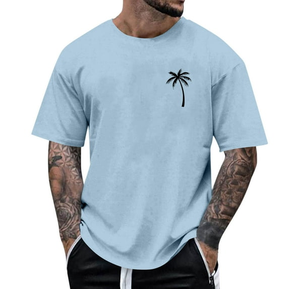 Awdenio Mens T-shirts Short Sleeve Shirts Oversized Cotton Vintage Washed T-Shirt Palm Tree Graphic Tees Summer Casual Tops