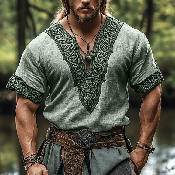 Awdenio Mens T-shirts V Neck Short Sleeve Vintage Print Fitness Shirts Casual Beach Top