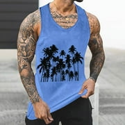 Awdenio Mens Tank Top Colorless Gradient Printing Round Neck Thin Strap Leakage Back Regular Casual Sports Tank Blouses Men's Clothing for Warm Weather,Size S-4XL