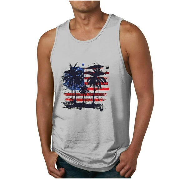 Awdenio Mens Tank Top Independence Day Print Tank Top Casual Sports Sleeveless Round Neck T-shirt Tank Top Machine Washable, Four Seasons Wear,Size M-6XL