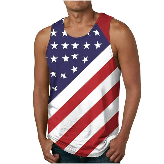 Awdenio Mens Tank Top Independence Day Print Tank Top Casual Sports Sleeveless Round Neck T-shirt Tank Top Perfect for Adult Mens Casual Summer Clothing,Size M-6XL