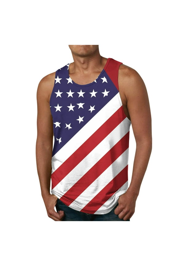 Mens Tank Top Independence Day Print Tank Top Casual Sports Sleeveless Round Neck T-shirt Tank Top Perfect for Adult Mens Casual Summer Clothing,Size M-6XL