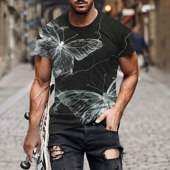 Awdenio Mens Tops Print Short Sleeve Round Neck T-shirt Casual Fashion Short Sleeve Stretchy, Comfortable Fit for Summer,Size M-5XL