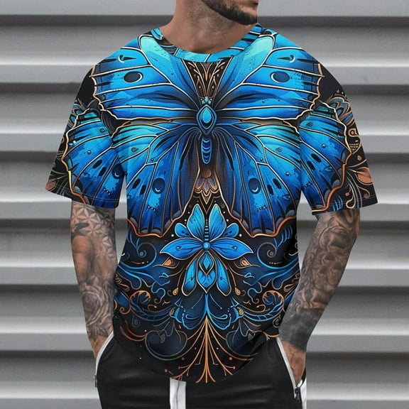 Awdenio Mens Tops Summer Fashion Casual Short Sleeve Round Neck Printed T-shirt Top Versatile Regular Fit,Size S-5XL