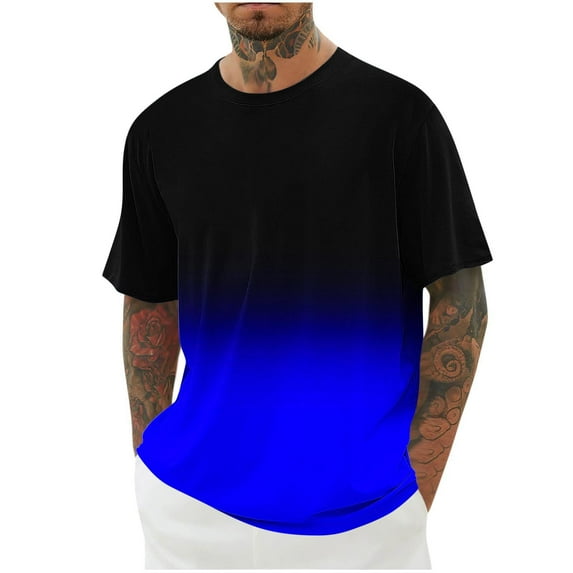 Awdenio Mens Tops Fashion Casual Gradation Print Sports Short Sleeve Round-Neck Blouses Shirts T-shirt Lightweight & Breathable for Casual Style,Size M-4XL