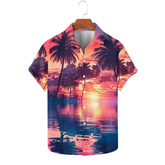 Awdenio Mens Tops Fashion Wo Casual Short Sleeve Turndown Collar Button Shirt Tops Perfect for Adult Men,Size S-4XL