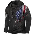 thumbnail image 1 of Awdenio Mens Tops Long Sleeve, Men Pullover Hoodie Sweatshirt Green Blue Light Green Brown Hooded Flag Lace Up Print Sports Outdoor Daily Sports, 1 of 3
