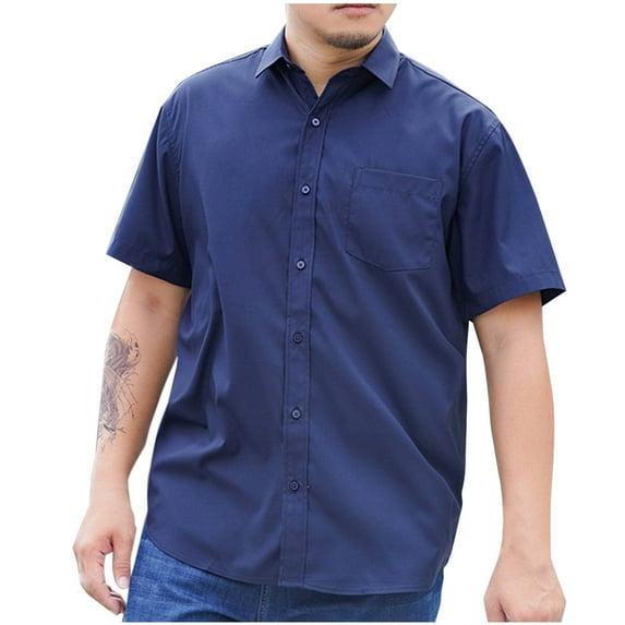 Awdenio Mens Tops Solid Color Business Have Pockets Button Lapel Loose Short Sleeve Shirt Lightweight & Breathable for Casual Style,Size XL-8XL