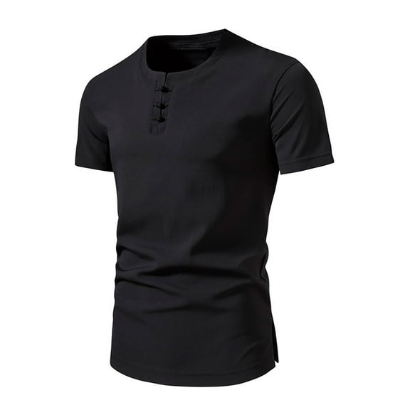 Awdenio Mens Tops Solid Summer Short Sleeve Stand-up Collar Button Blouse Shirt Durable Everyday Wear,Size M-5XL