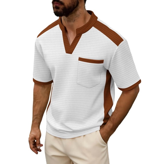 Awdenio Mens Tshirts Short Sleeve Casual Fashion Tee Shirts Color Block Slim Fit Golf Shirt with Pocket
