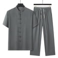 thumbnail image 1 of Awdenio Mens Two Piece Summer Outfit Traditional Long Sleeve Tang Kung Fu Uniform Men's Shirt and Pants Set, 1 of 5