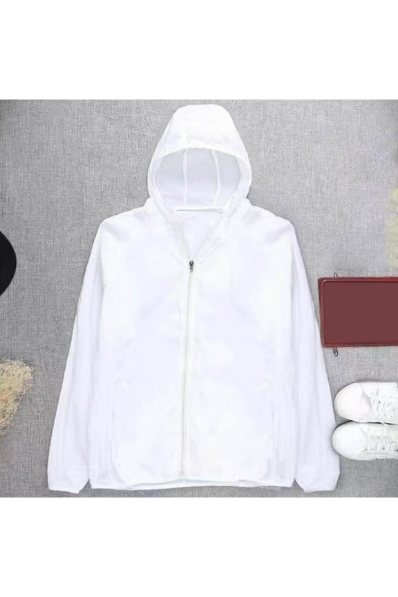 Mens UPF 50+ Full Zip Solid Light Jacket Hooded Long Sleeve Shirt with Pocket Hiking Fishing With Mask