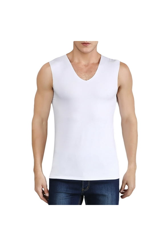 Mens Vest Gym Tank Tops Slimming Body Seamless Tank Tops V Neck Workout Shirts Bodybuilding Sleeveless Fitness Vest