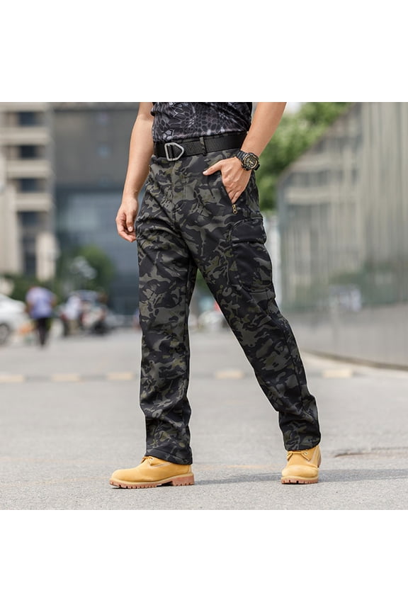 Awdenio Mens Waterproof Hiking Cargo Pants, Outdoor Snow Ski Fishing Fleece Lined Insulated Camouflage Soft Shell Winter Pants