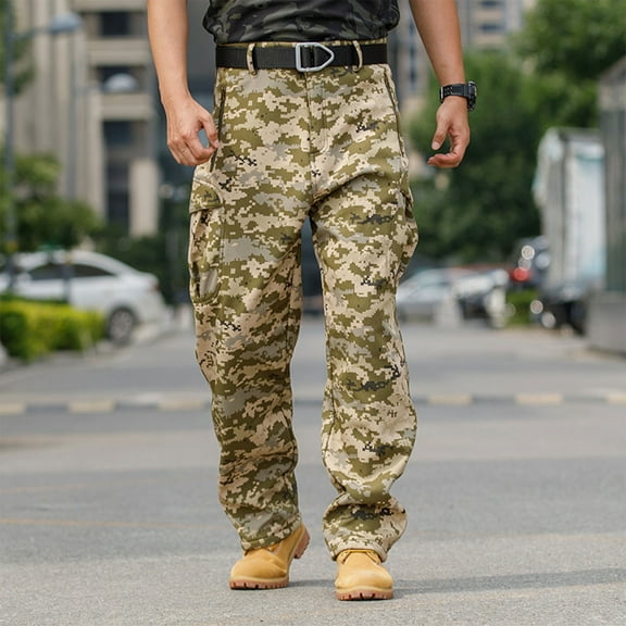 Awdenio Mens Waterproof Hiking Cargo Pants, Outdoor Snow Ski Fishing Fleece Lined Insulated Camouflage Soft Shell Winter Pants