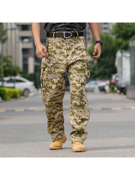 Awdenio Mens Waterproof Hiking Cargo Pants, Outdoor Snow Ski Fishing Fleece Lined Insulated Camouflage Soft Shell Winter Pants