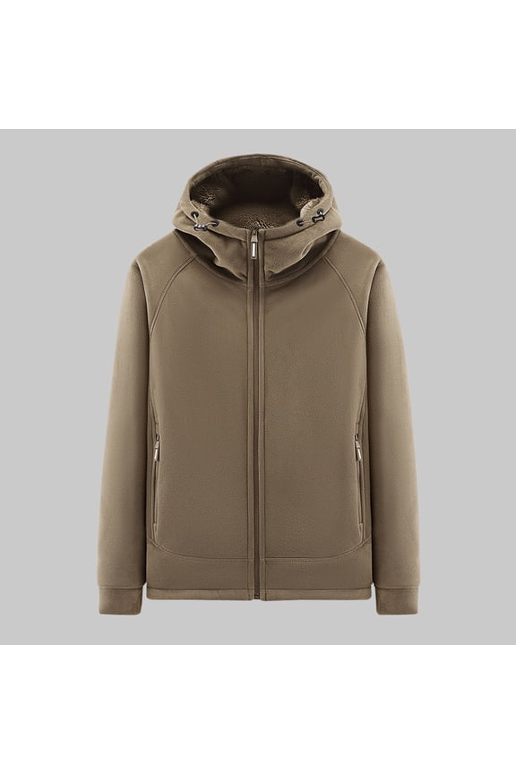 Mens Winter Jacket Fleece Lined Softshell Jacket Hooded Windproof Lightweight Jacket Full Zip Warm Coat