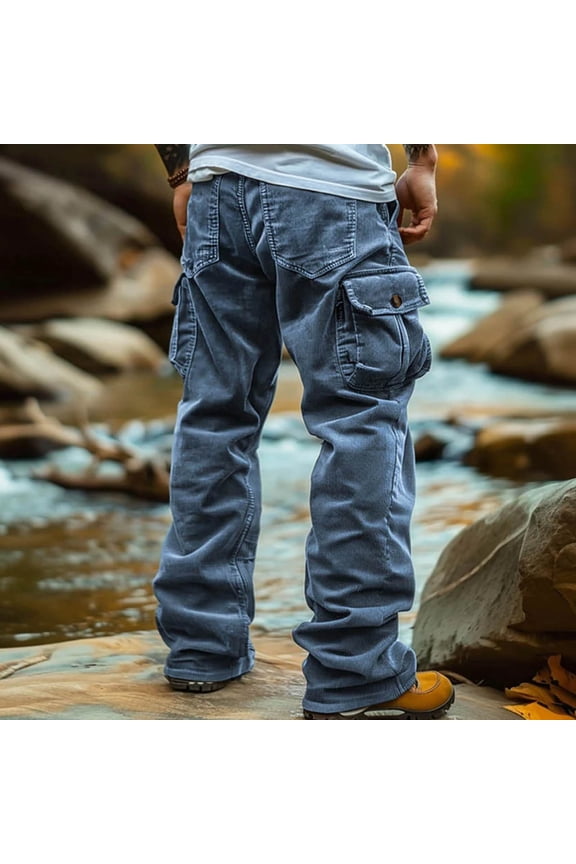 Mens Work Pants Relaxed Straight Fit Men Outdoor Work Trousers with Pockets