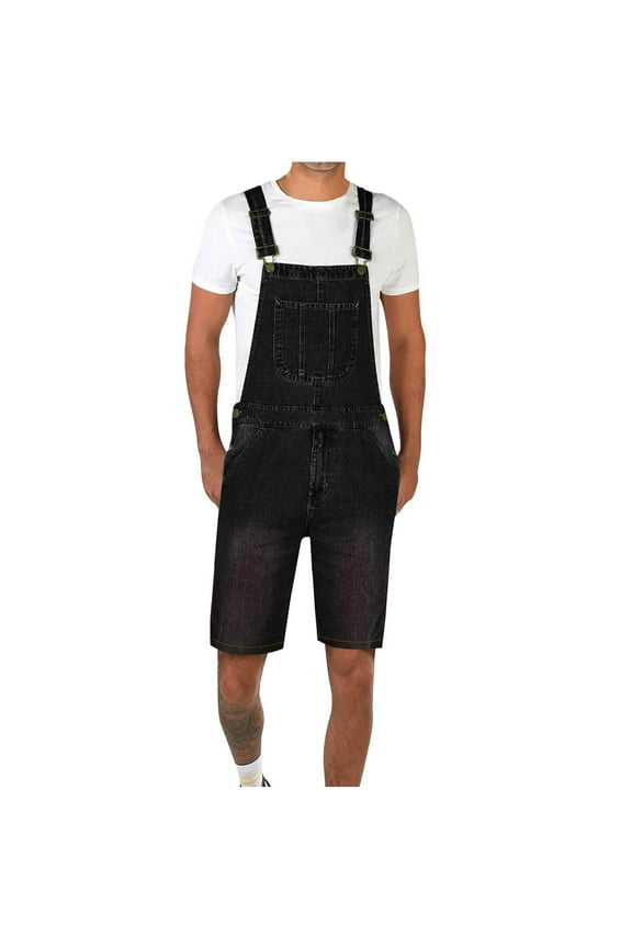 Mens Workout Shorts Denim Overall Summer Dungarees Workwear Adjustable Jumpsuit Casual Jeans Short Rompers Above Knee Length