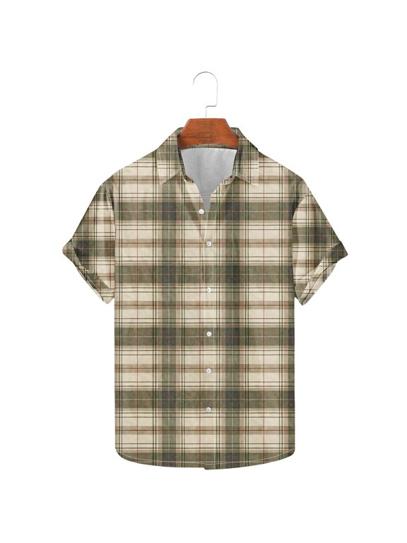 Mens t Shirts Plaid Short Sleeve Button Down ShirtsPolyester Regular Fit Casual Shirts