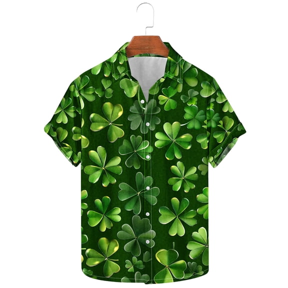 Awdenio Mens t Shirts St. Patrick's Day Hawaiian Shirt for Men Irish Printed Casual Short Sleeve Button Down Beach Shirts