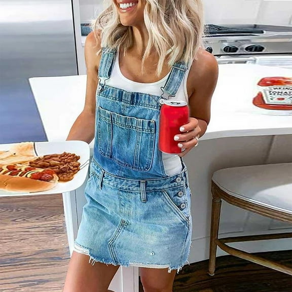Awdenio Mini Skirt for Women Casual Denim Bib Overall Shorts Adjustable Straps Cuffed Hem Shortall Rompers