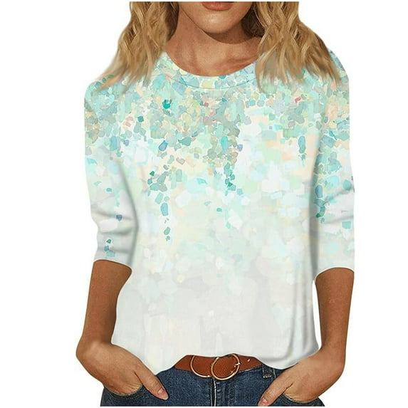 KIHOUT New Arrivals 3/4 Length Sleeve Womens Tops Floral Print Vintage Fashion Casual Loose with Round Neck Plus Size Shirts