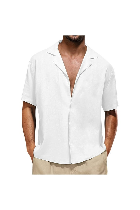 Awdenio New Arrivals Summer Mens Shirts, Mens Short Sleeve Button Up Shirts Hawaiian Textured Shirt Casual Solid Dress Shirt Shirts, Fathers Day Gifts White S