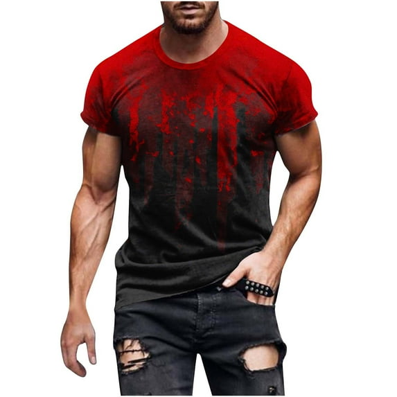 Awdenio New Arrivals Summer Mens T-shirts Clearance, Men Casual Round Neck Printing Graphic Tees Fitness Sports Shorts Sleeves Shirts Blouse, Fathers Day Gifts Red M