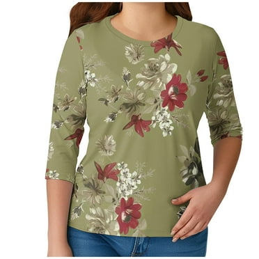 KIHOUT New Arrivals Women's 3/4 Length Sleeve Tops Trendy Dressy Casual Summer Tops Blouses Cute Graphic Basic Tees Comfy Tunic