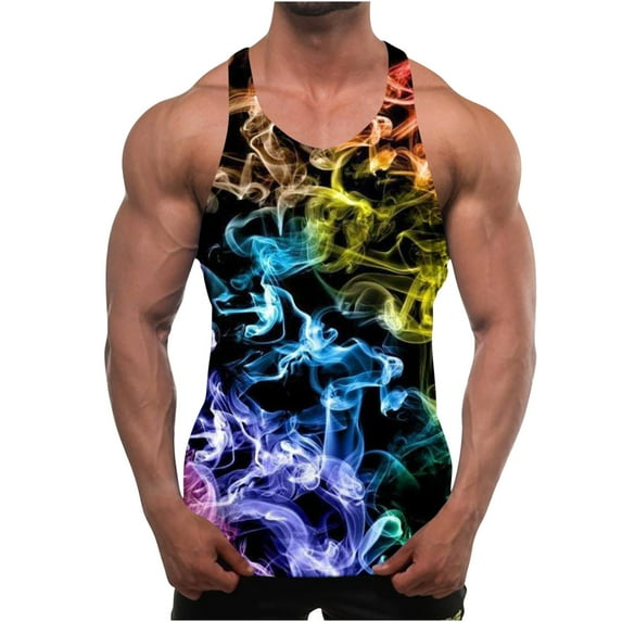 Awdenio New Men's Tank Tops Gym Workout Shirt Y-Back Round Neck Graphic Printed Sleeveless Muscle Fitness Bodybuilding Tank Vest