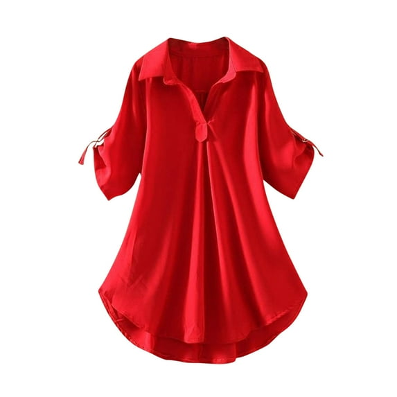 Awdenio New Spring Fashion Tops for Women 2024, Ladies Shirt Loose Waist Slimming Chiffon Top Red 2XL