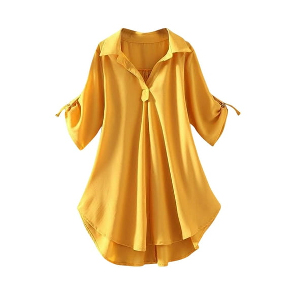 Awdenio New Spring Fashion Tops for Women 2024, Ladies Shirt Loose Waist Slimming Chiffon Top Yellow 2XL