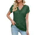 thumbnail image 1 of Awdenio New Summer Fashion Tops for Women 2024, Ladies Casual V-Neck Short Sleeves Patchwork Solid Color Loose T-Shirt Top Green L, 1 of 6