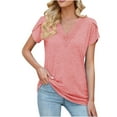 thumbnail image 1 of Awdenio New Summer Fashion Tops for Women 2024, Ladies Casual V-Neck Short Sleeves Patchwork Solid Color Loose T-Shirt Top Pink L, 1 of 7