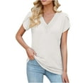 thumbnail image 1 of Awdenio New Summer Fashion Tops for Women 2024, Ladies Casual V-Neck Short Sleeves Patchwork Solid Color Loose T-Shirt Top White M, 1 of 6