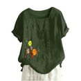 thumbnail image 1 of Awdenio New Summer Fashion Tops for Women 2024, Ladies Summer Casual Short Sleeve Flower Printing Loose Shirt Tops Army Green S, 1 of 5