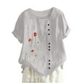 thumbnail image 1 of Awdenio New Summer Fashion Tops for Women 2024, Ladies Summer Casual Short Sleeve Flower Printing Loose Shirt Tops White L, 1 of 5
