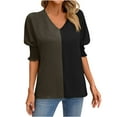 thumbnail image 1 of Awdenio New Summer Fashion Tops for Women 2024, Ladies V-Neck Loose Casual Tie Short Sleeves Color Blocking Top Green XL, 1 of 4