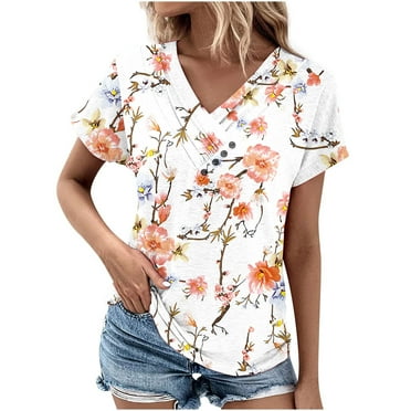 KIHOUT New Summer Fashion Tops for Women 2024, Ladies V-neck Fashionable Casual Short Sleeved Spring/summer Top White L