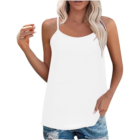 Awdenio New Summer Fashion Tops for Women 2024, Summer Ladies Solid Color Round Neck Sleeveless Casual Tee Tops Tank White L