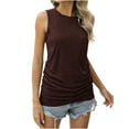 thumbnail image 1 of Awdenio New Summer Fashion Tops for Women 2024, Summer Ladies Solid Color RoundNeck Pocket Sleeveless Casual Tee Tops Tank Brown XL, 1 of 9