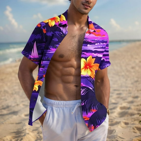 Awdenio Oversized Tshirts For Men Hawaiian Tropical Shirt Short Sleeve Casual Button Down Floral Summer Beach Shirts with Pocket