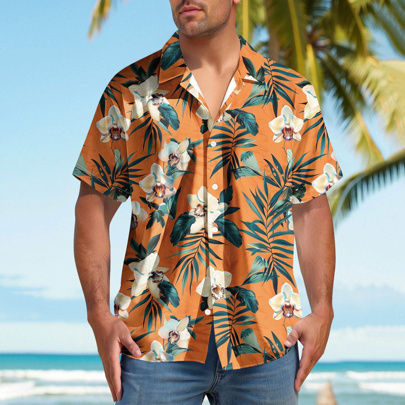 Men Red Tropical Floral Oversized Shirt