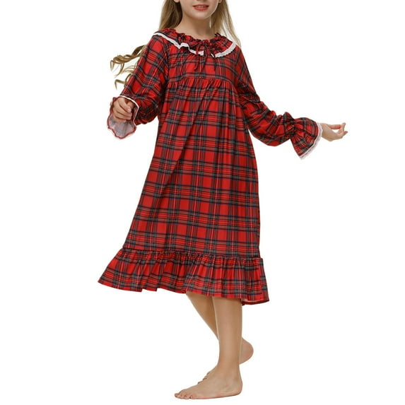Awdenio Pajamas for Kids Plus Size Fire , Girls Long Nightgown Pajamas Solid Color Thin Cute Folded Lace Dress